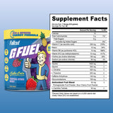 G Fuel etiqueta Nuka Cola con lista de vitaminas y antioxidantes visibles