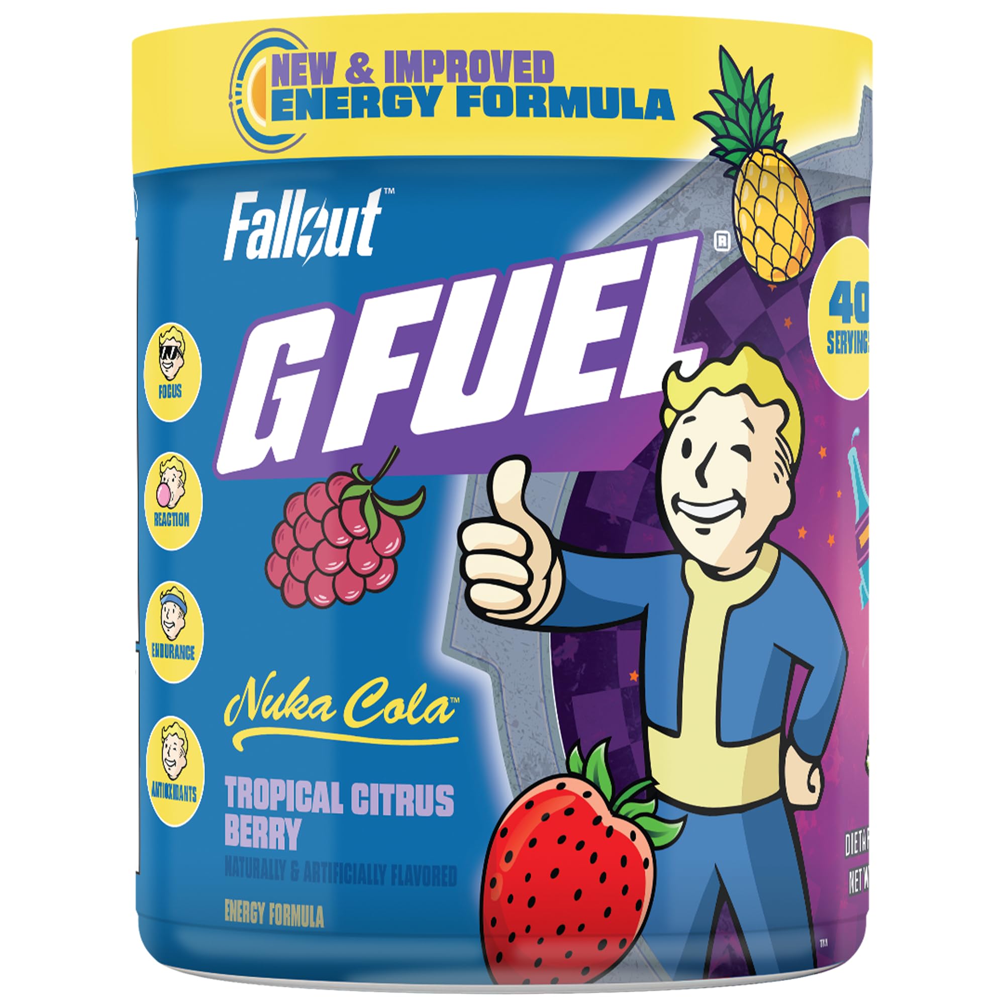 G Fuel envase frontal Nuka Cola mostrando diseño y ventaja energizante