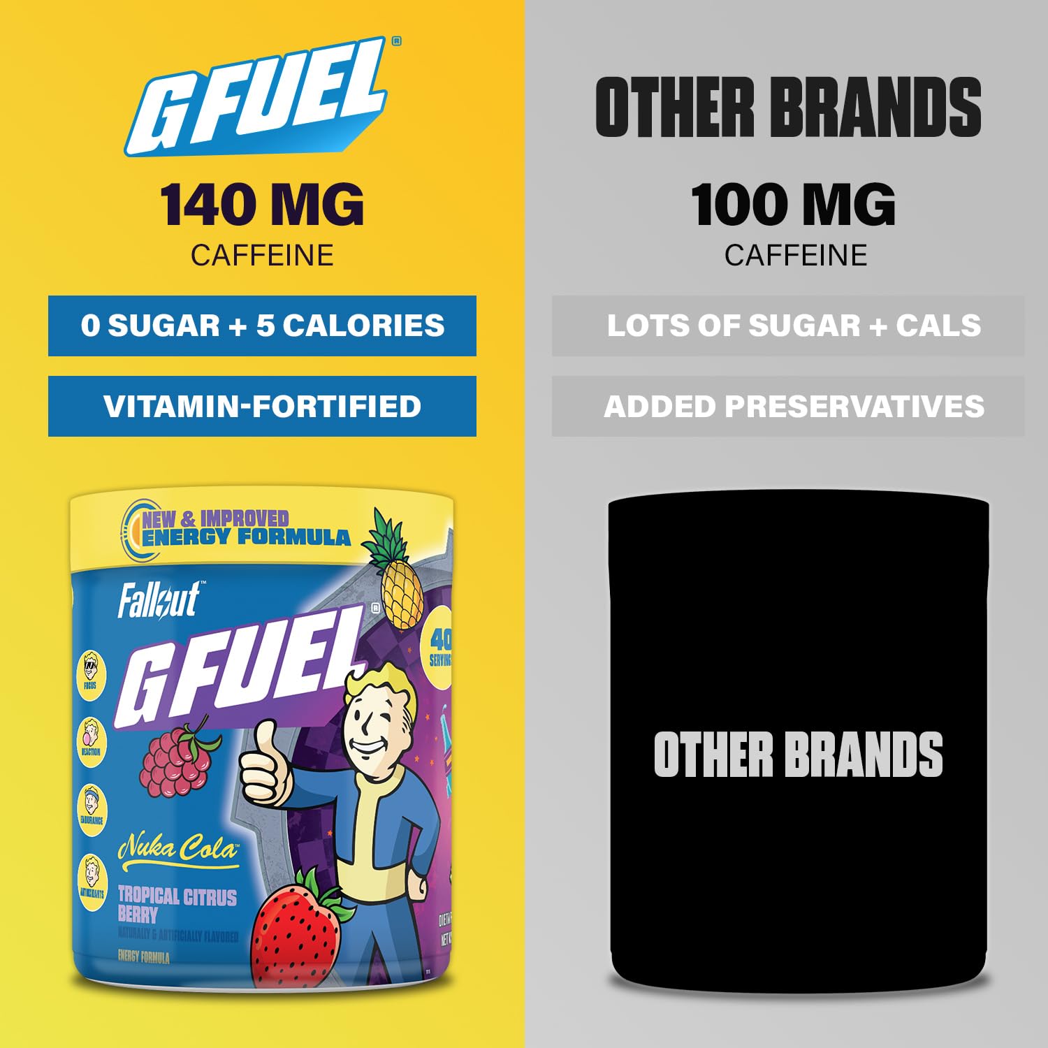G Fuel bebida preparada Nuka Cola en vaso con hielo, refresco y enfoque