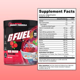 Detalle de la etiqueta G Fuel Red Rush con información de cafeína y vitaminas para decisión informada