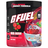 G Fuel Red Rush frontal del envase mostrando 40 raciones y beneficio de energía sin azúcar
