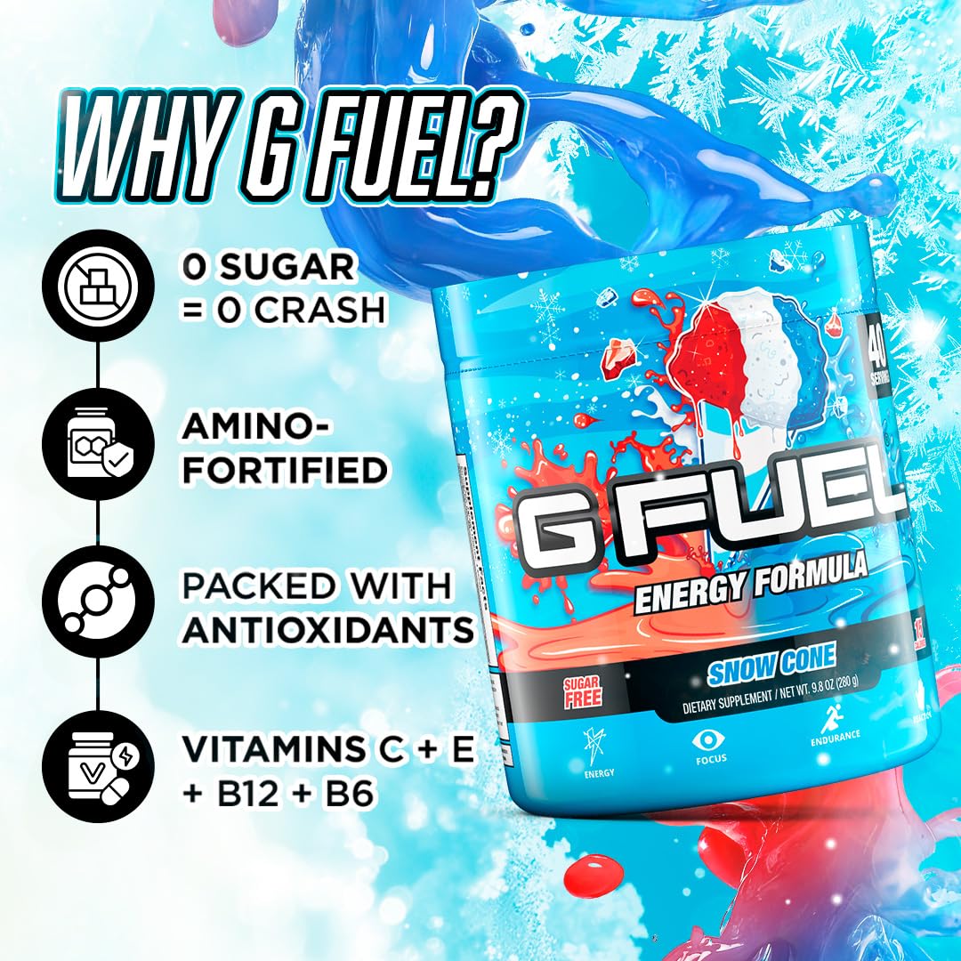 Bebida preparada Snow Cone de G Fuel en vaso, refrescante y energizante