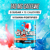 G Fuel etiqueta y tapa del envase con información visible y diseño