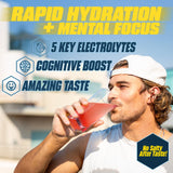 G Fuel sobre abierto mezclándose en agua clara, hidratación instantánea y sin regusto