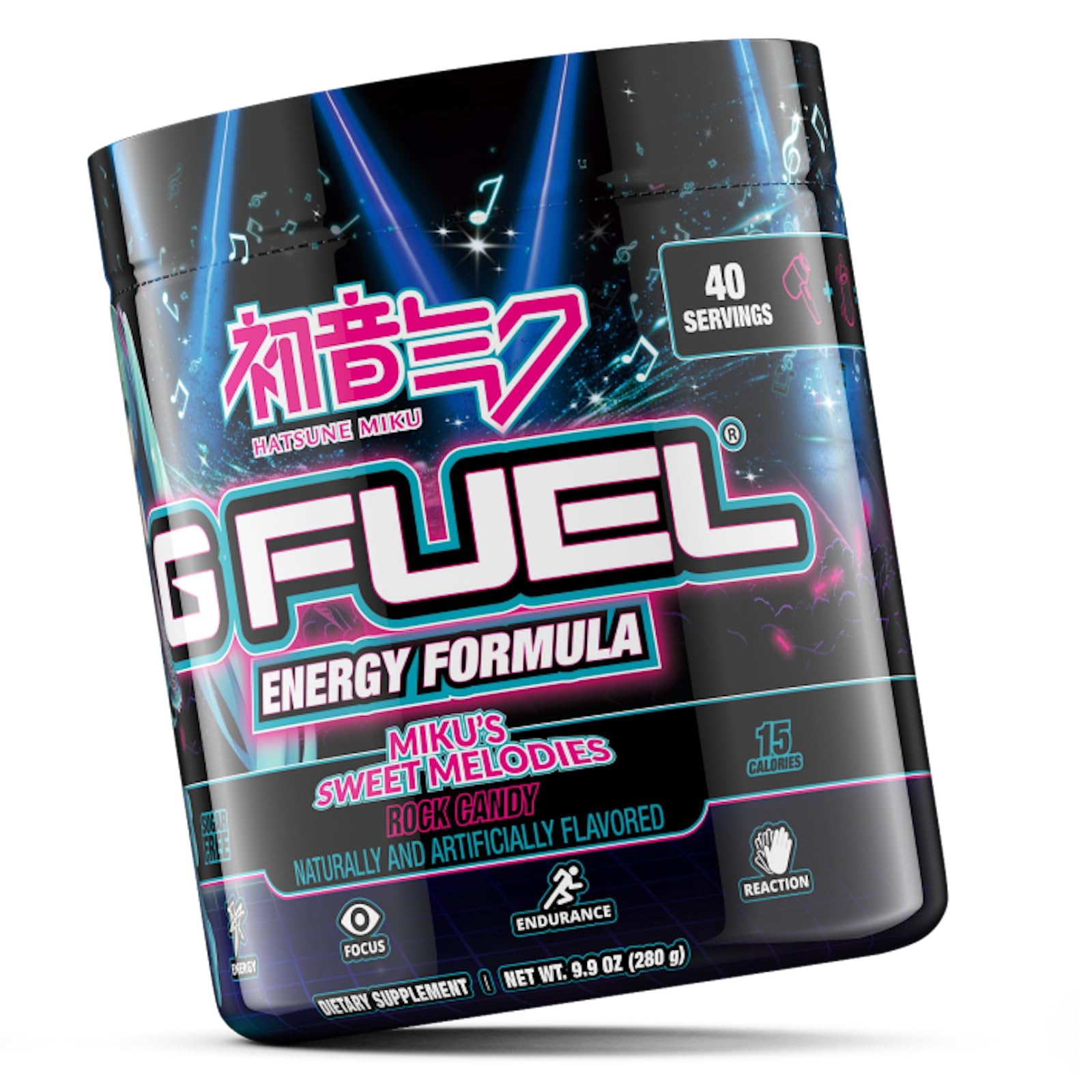 G Fuel etiqueta nutricional Sweet Melodies mostrando vitaminas y contenido de cafeína