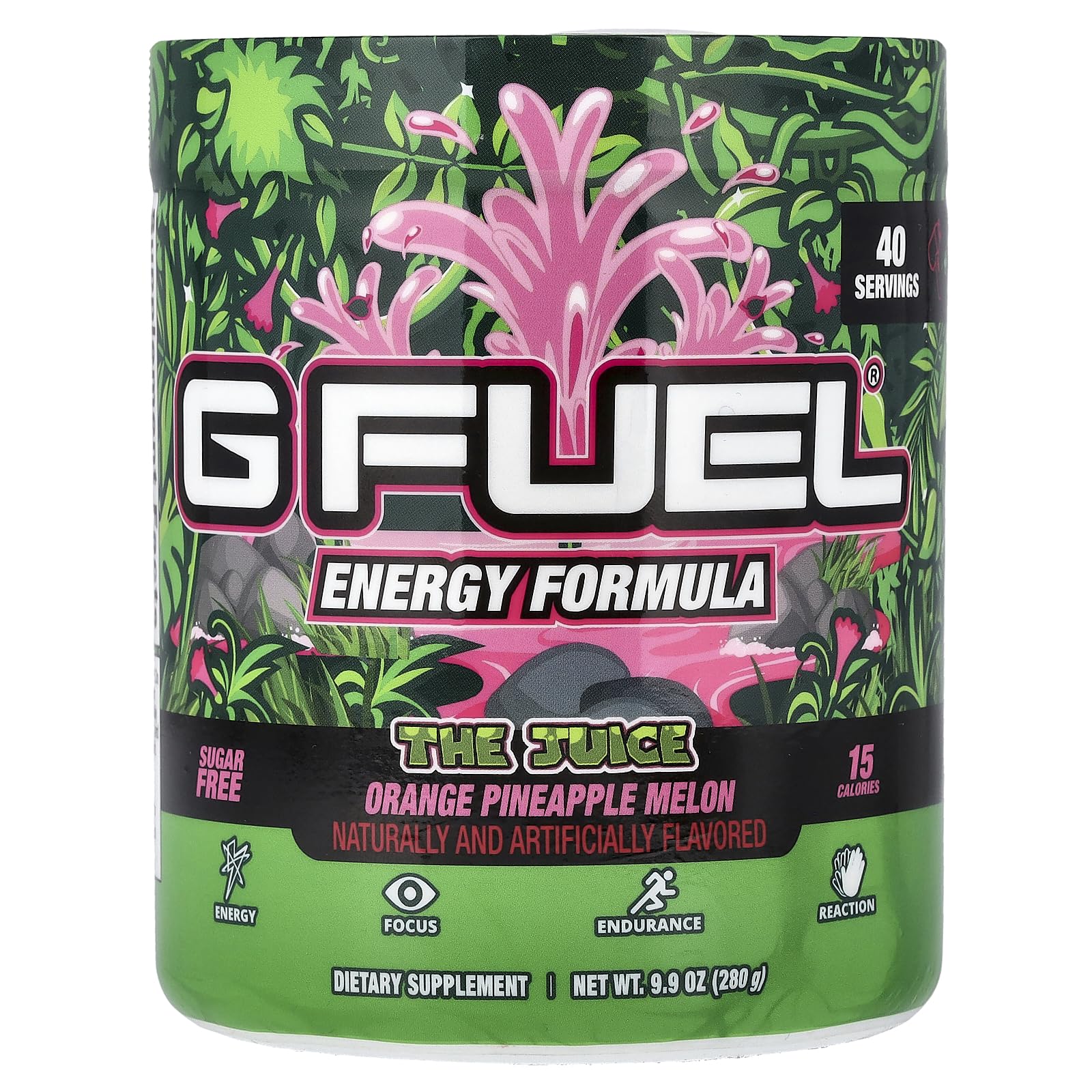 G Fuel envase frontal Piña y Melón mostrando etiqueta y porciones claras