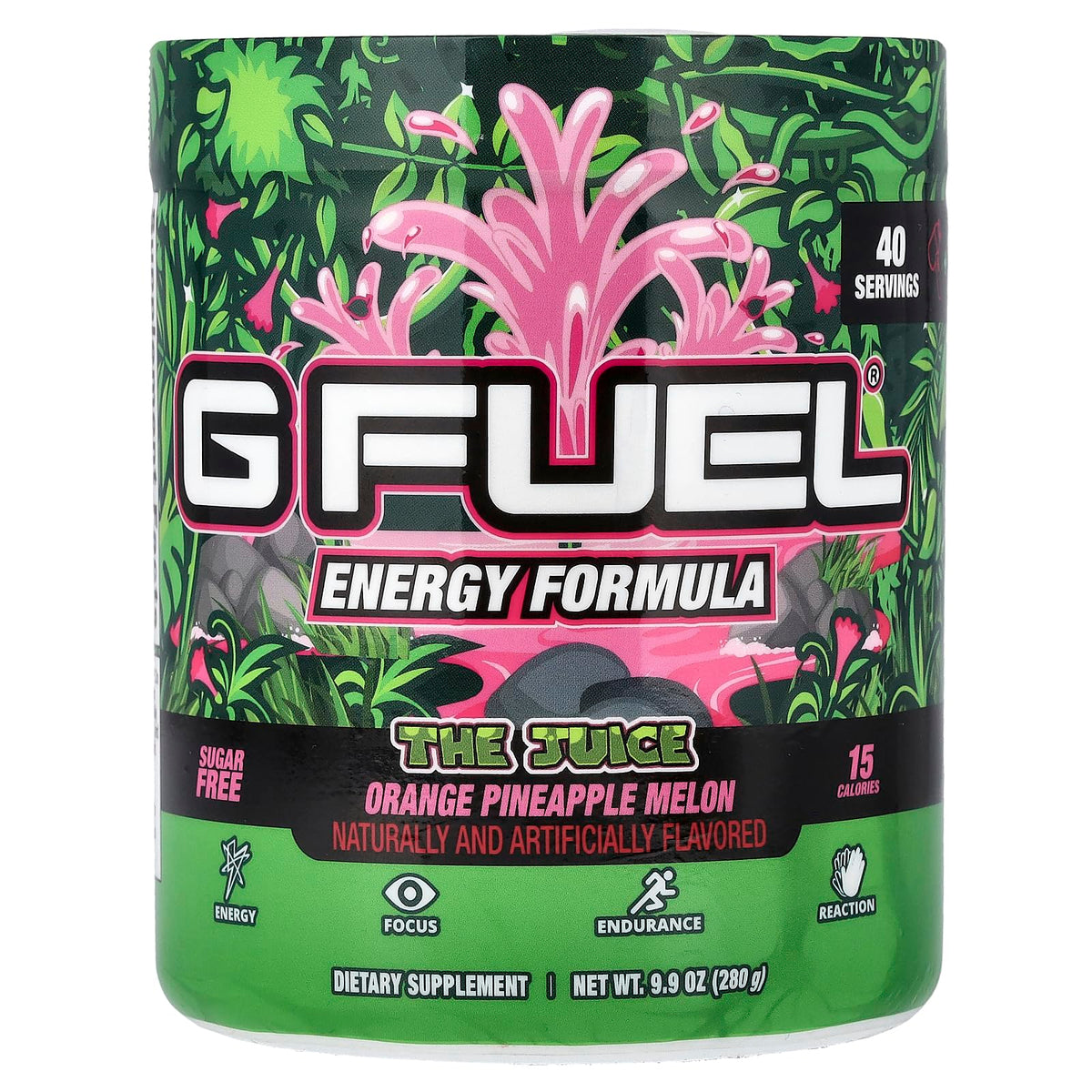 G Fuel envase frontal Piña y Melón mostrando etiqueta y porciones claras