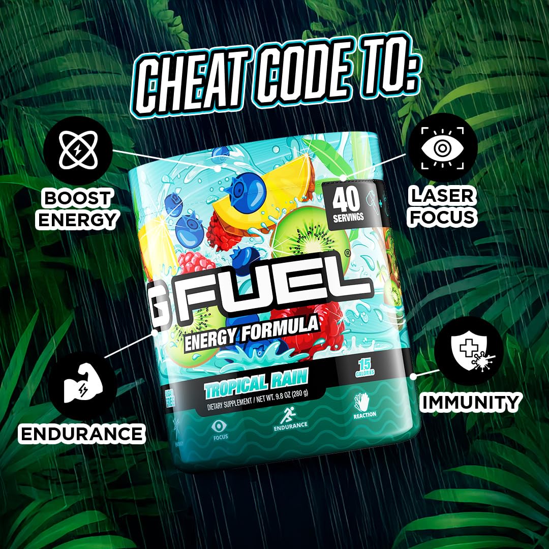 G Fuel vaso mezclado con bebida Tropical Rain listo para consumir
