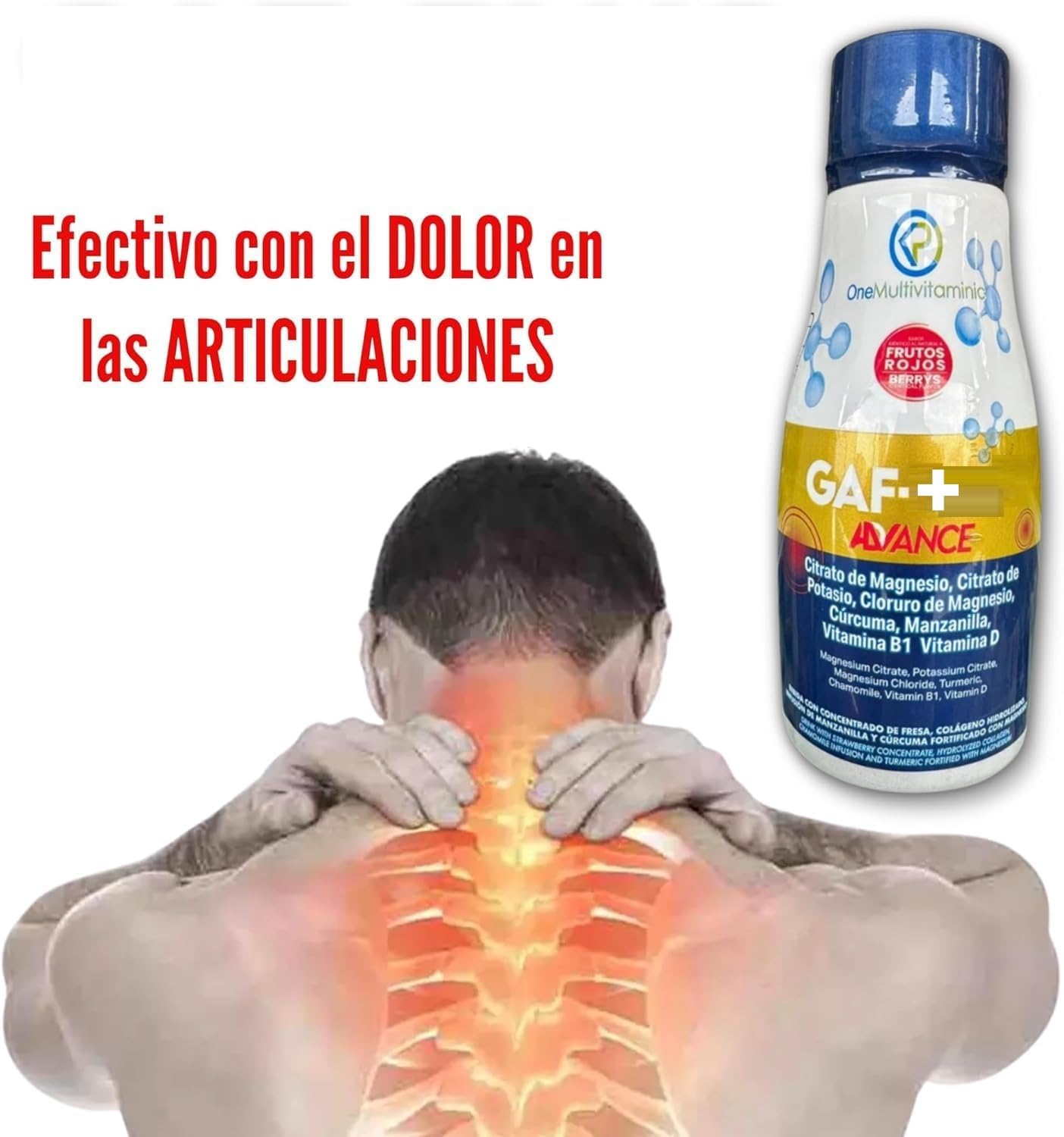 Gaf multivitamínico comparación tamaño 300 ml junto a un vaso para referencia