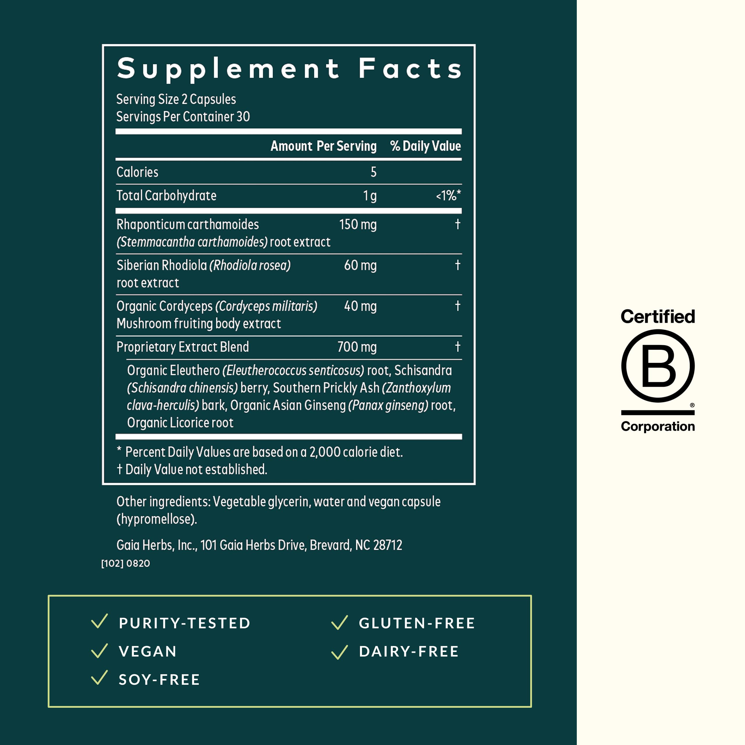 Gaia Herbs cordyceps y rhodiola destacados para energía y resiliencia