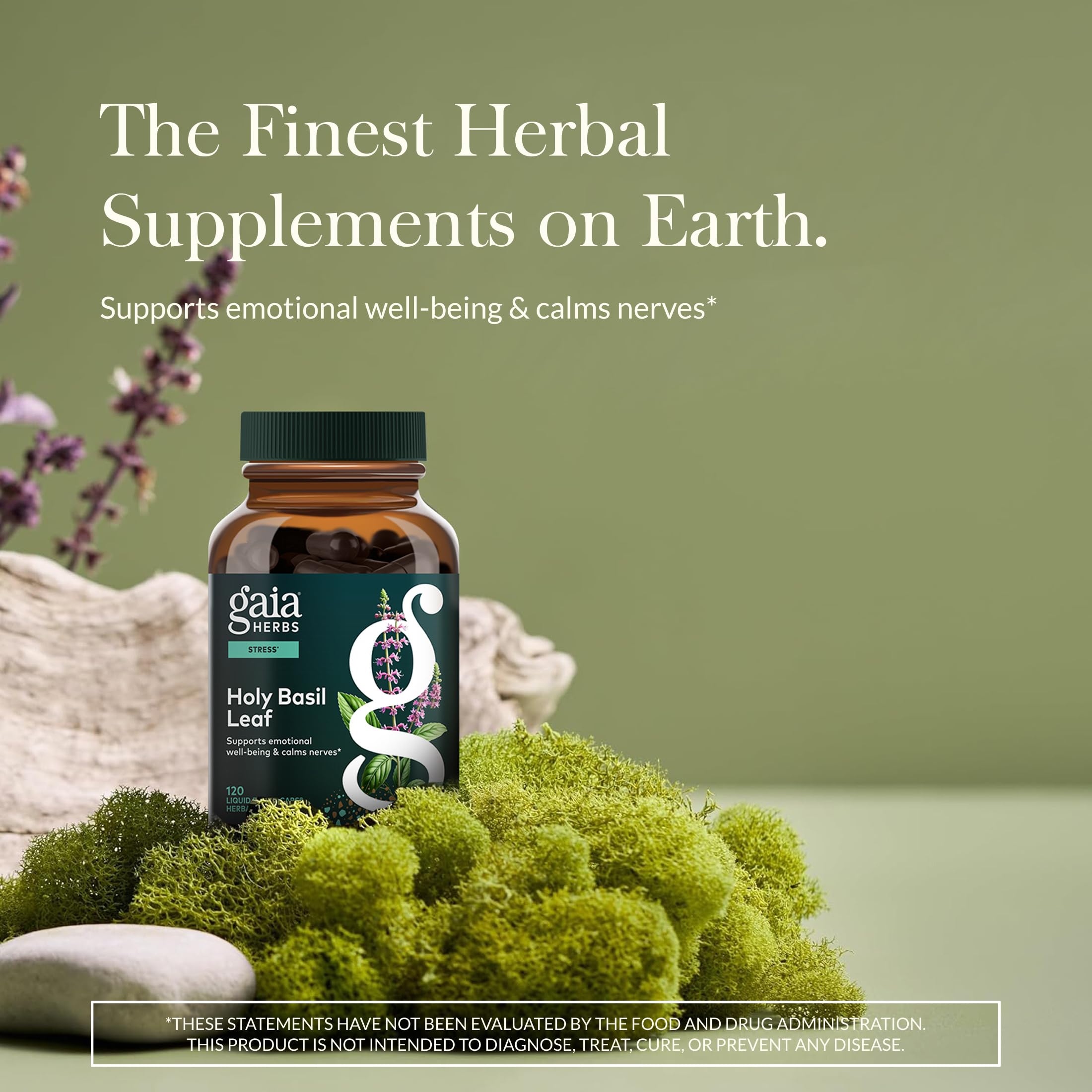 Gaia Herbs cápsula en primer plano, fácil de tragar y vegana