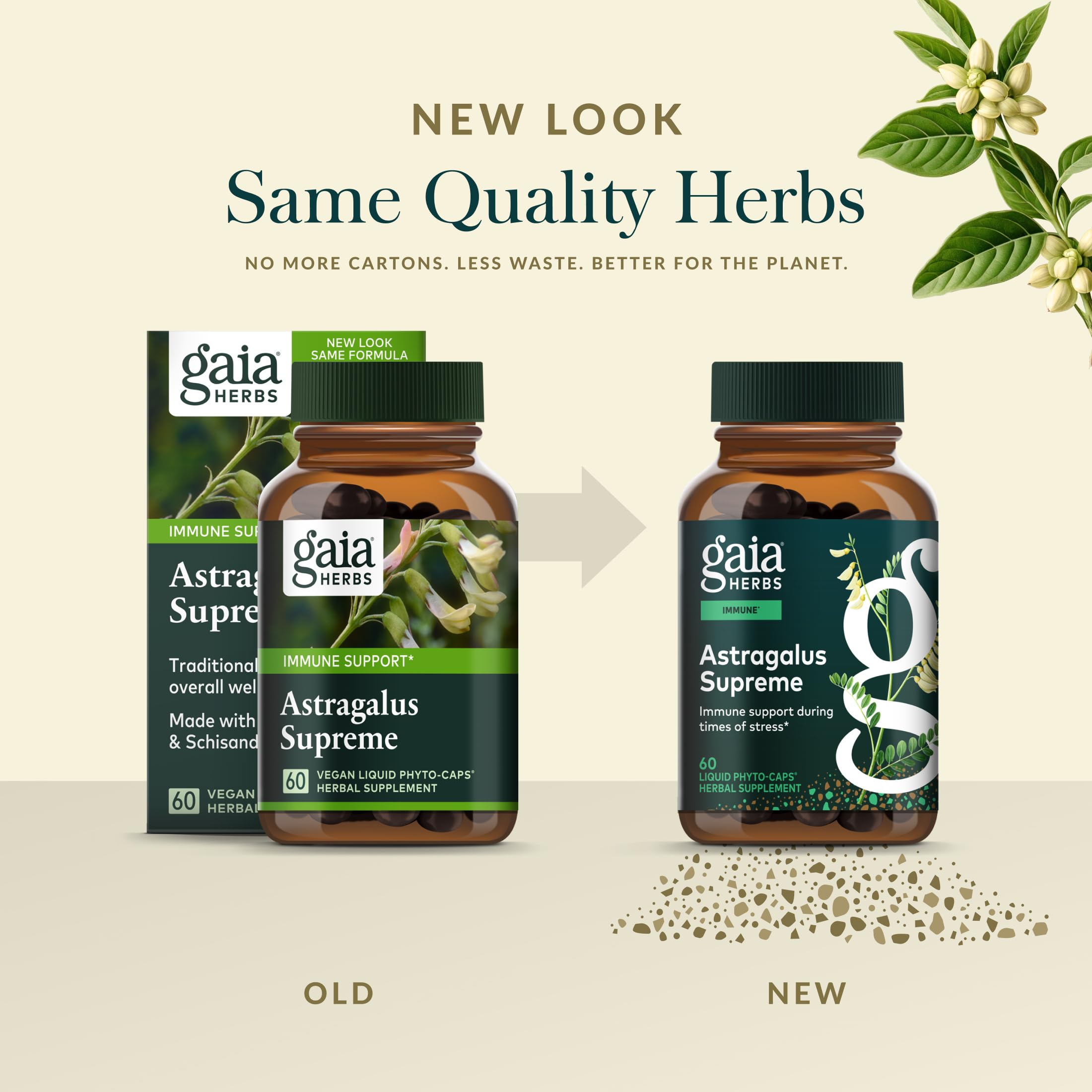 Gaia Herbs frascos e ingredientes naturales para confianza