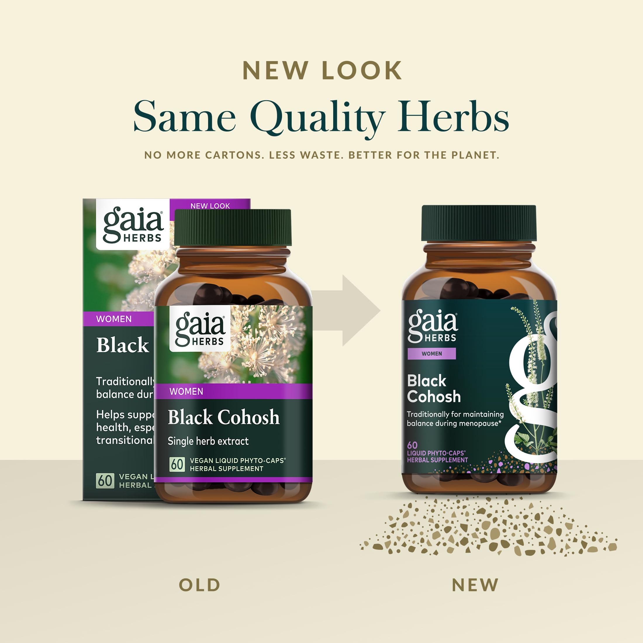 Gaia Herbs cápsula en mano para visualizar tamaño y dosificación práctica