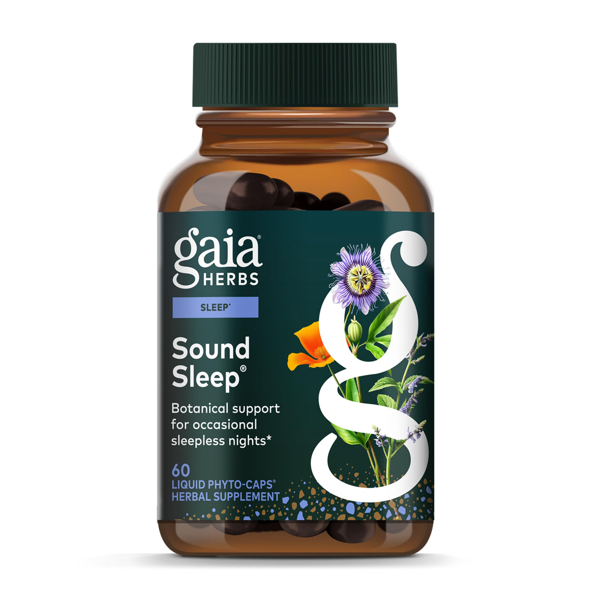 Gaia Herbs botella frontal mostrando el envase y la marca para confianza