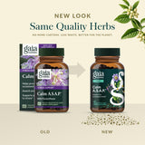 Gaia Herbs botella junto a hojas, enfatiza origen vegetal y pureza