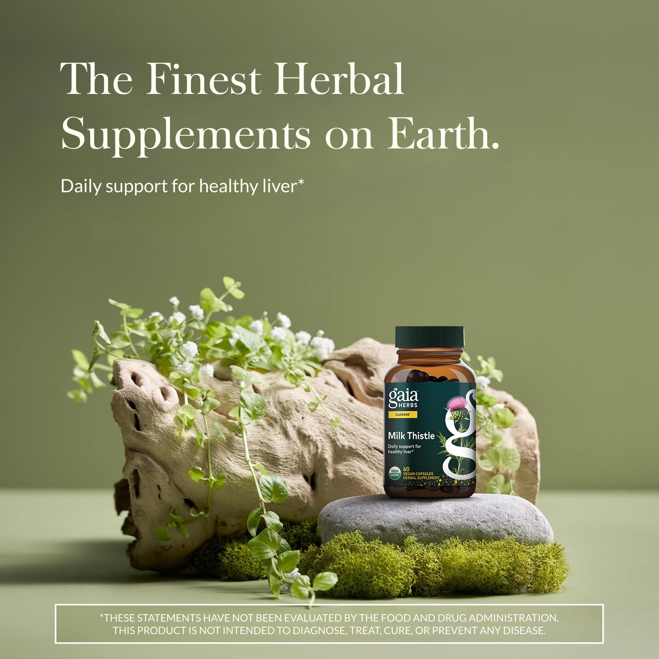 Gaia Herbs cápsulas textura y tamaño visible para fácil ingestión