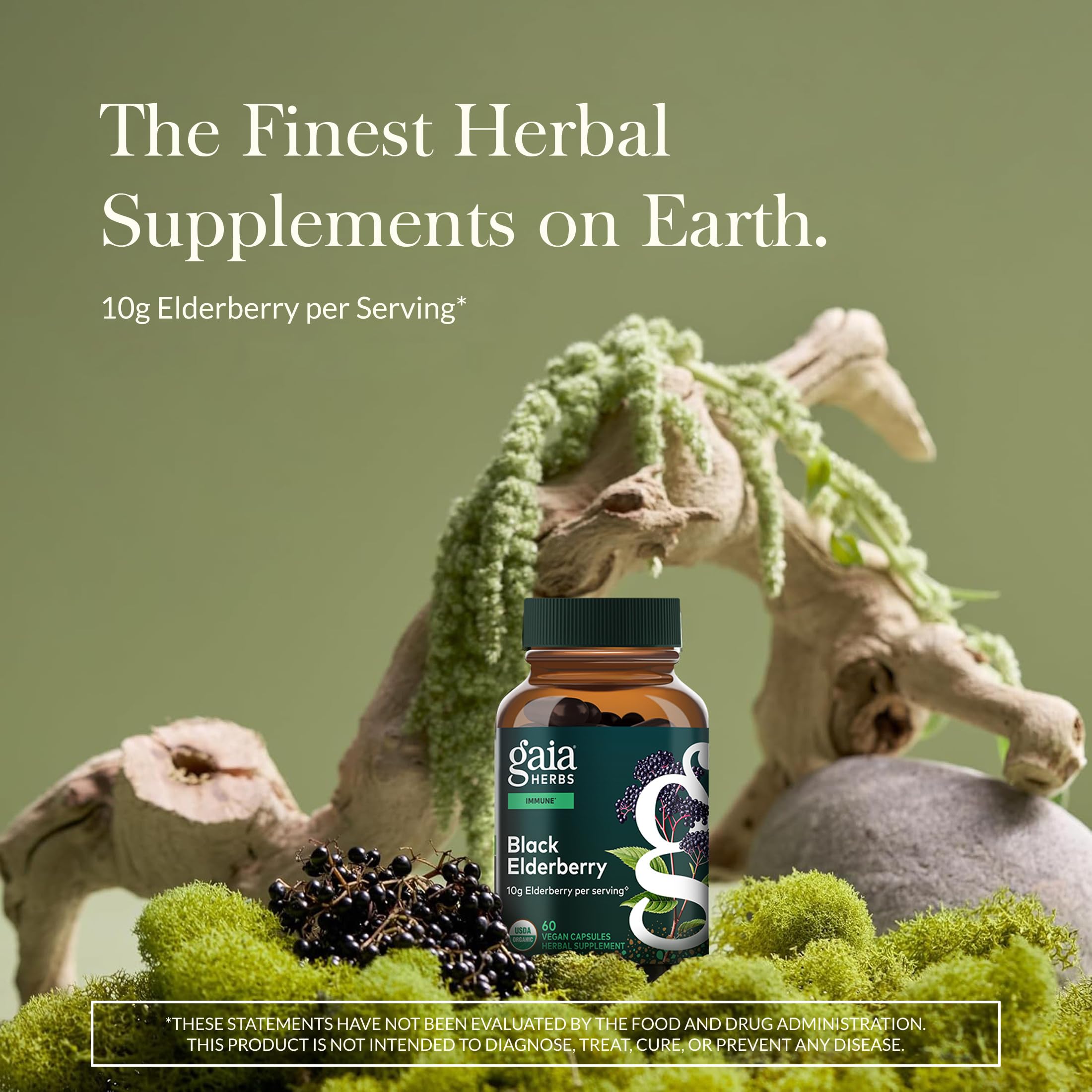 Gaia Herbs cápsulas veganas en primer plano, fácil de tomar