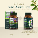 Gaia Herbs comparación de tamaño de cápsula con moneda para escala clara