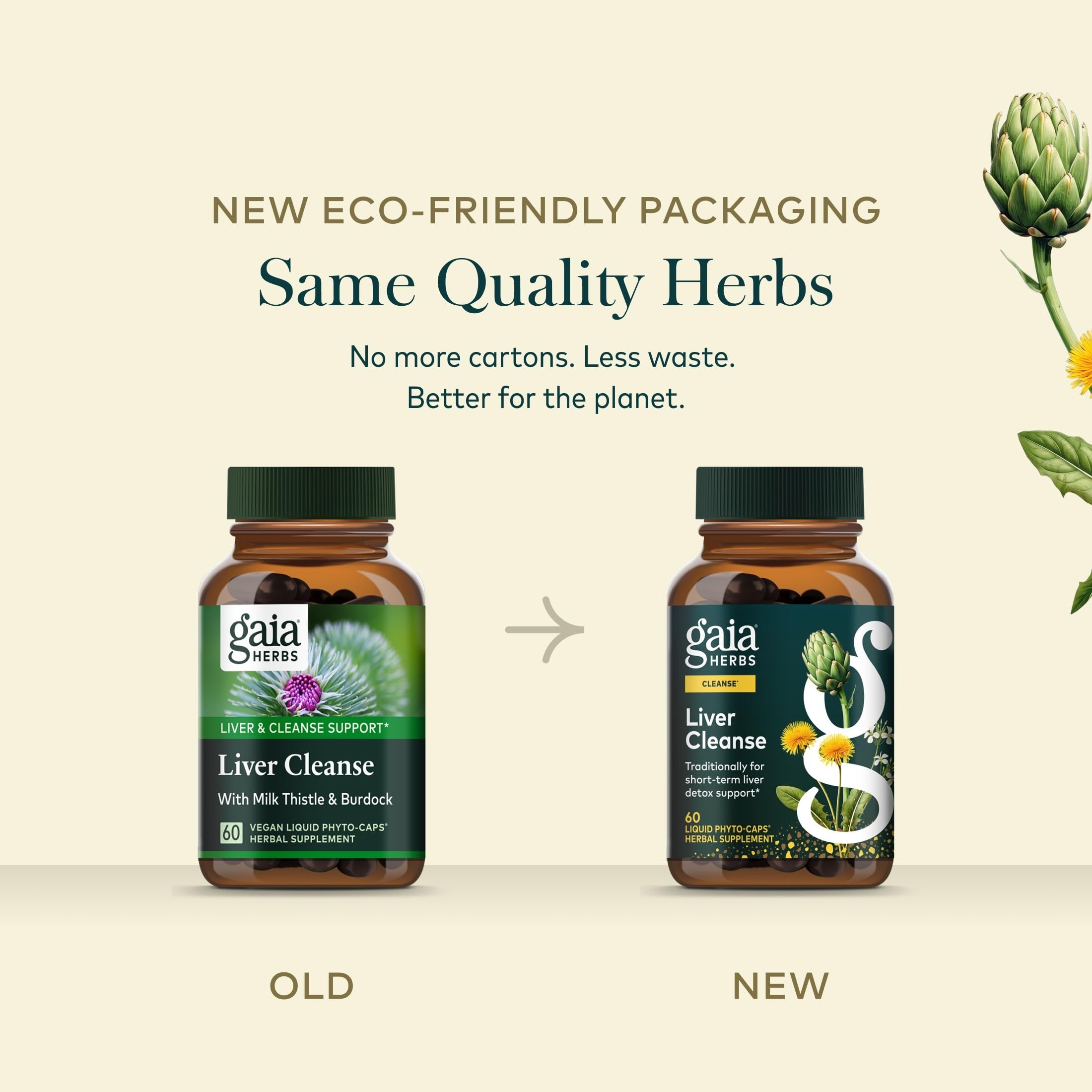 Gaia Herbs envase junto a una regla para comparar tamaño