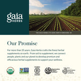 Gaia Herbs envase abierto mostrando lista de ingredientes clara