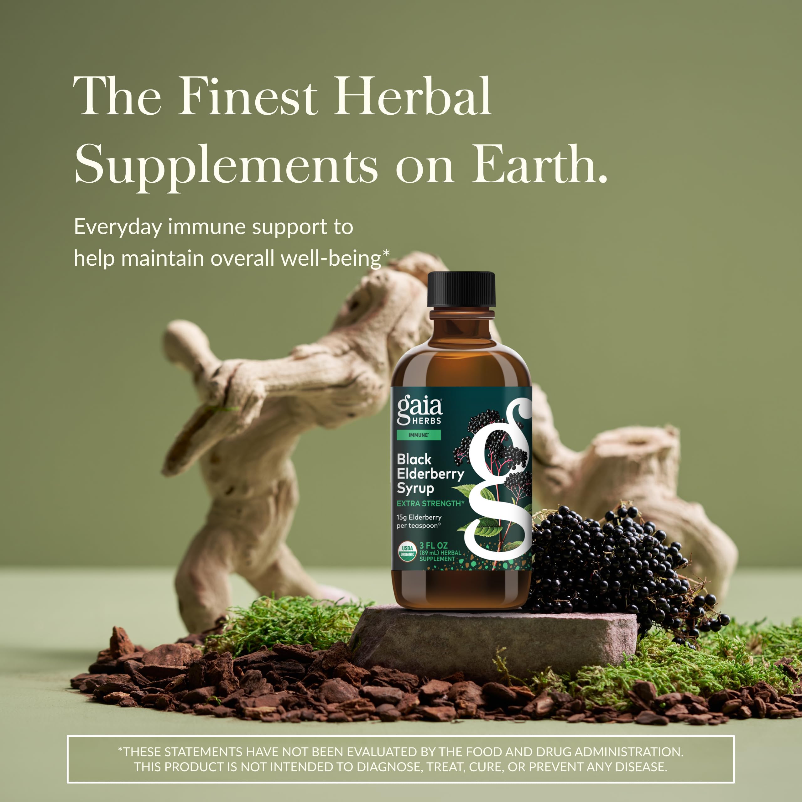 Gaia Herbs primer plano de etiqueta orgánica USDA, asegura calidad y trazabilidad
