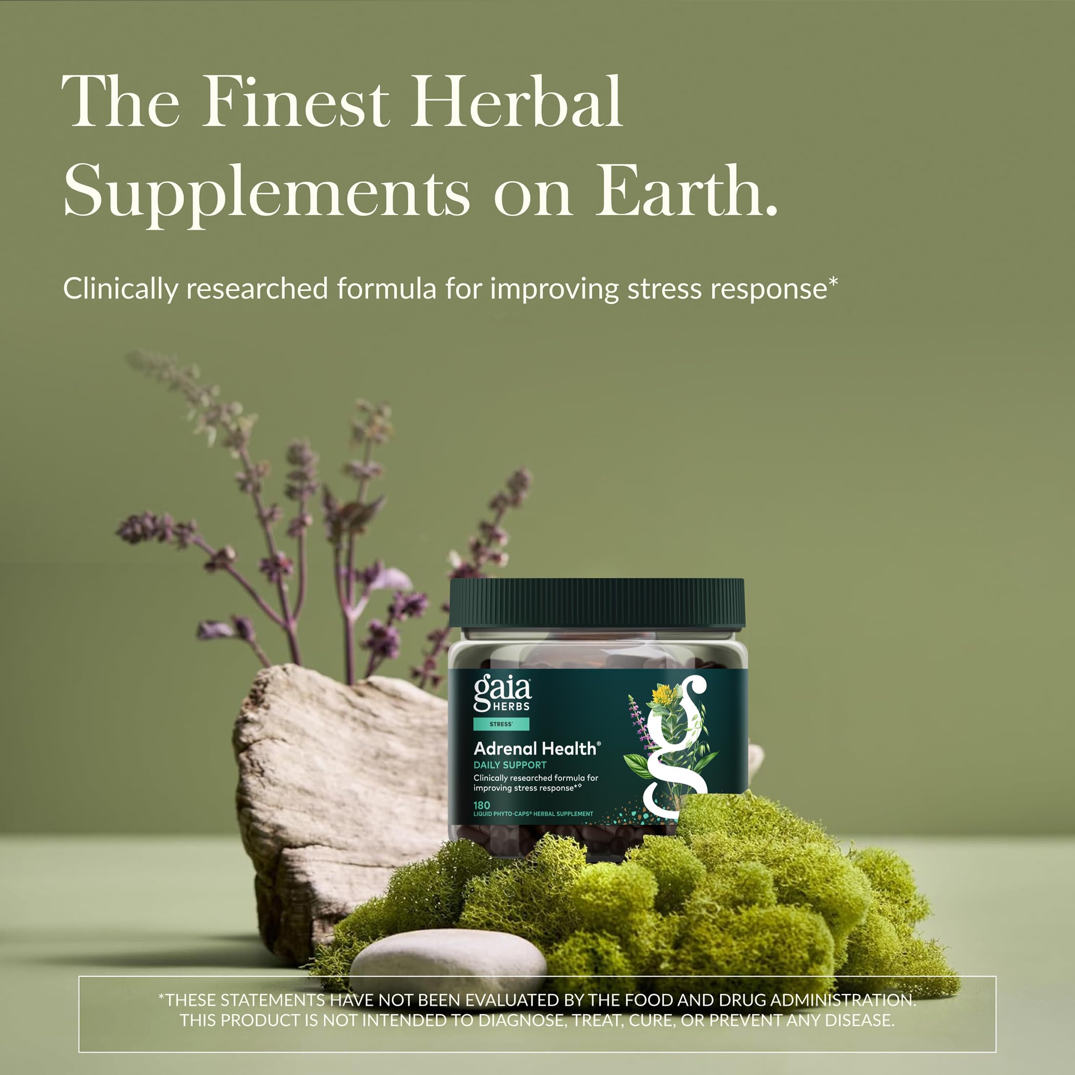 Gaia Herbs primer plano de la etiqueta con ingredientes y trazabilidad visibles