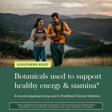 Gaia Herbs botella junto a hojas representando ingredientes puros