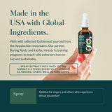 Persona usando Gaia Herbs spray en garganta para alivio localizado inmediato