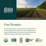 Gaia Herbs mano sosteniendo cápsula para facilitar la dosis diaria