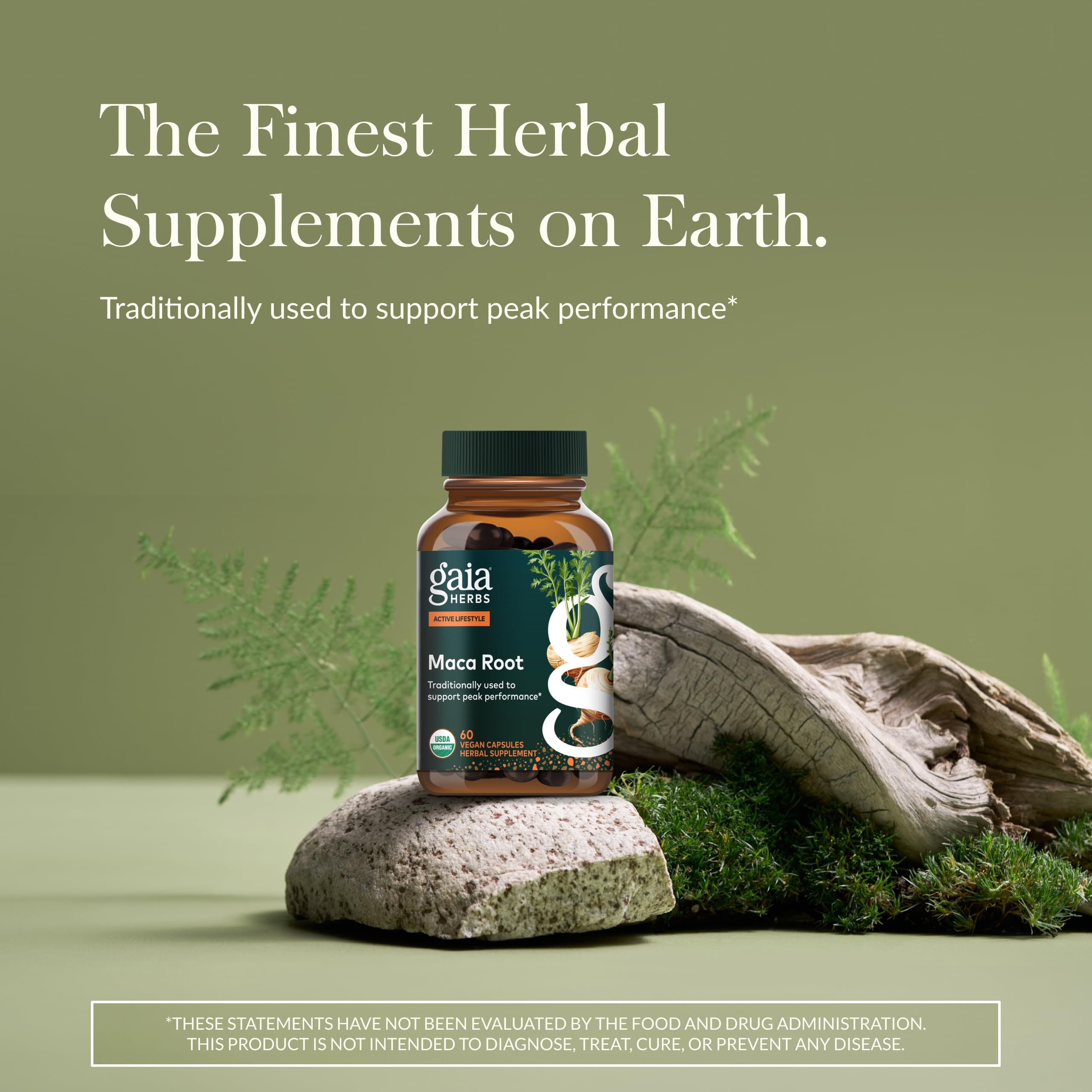 Gaia Herbs detalle de etiqueta con ingredientes orgánicos y trazabilidad