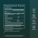 Gaia Herbs primer plano de la etiqueta con información de ingredientes y pureza