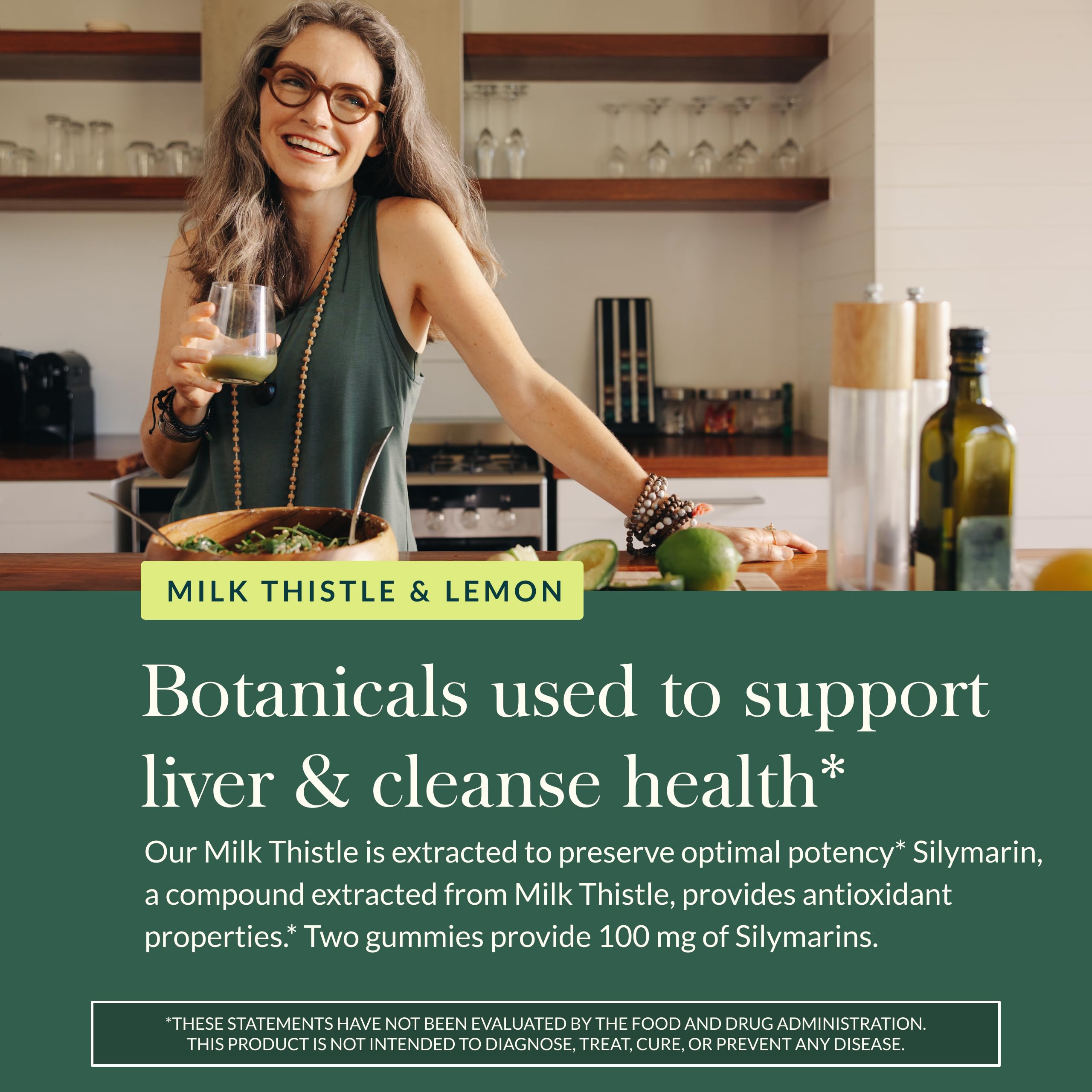 Gaia Herbs etiqueta con información nutricional y silymarinas, transparencia clara