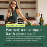 Gaia Herbs etiqueta con información nutricional y silymarinas, transparencia clara