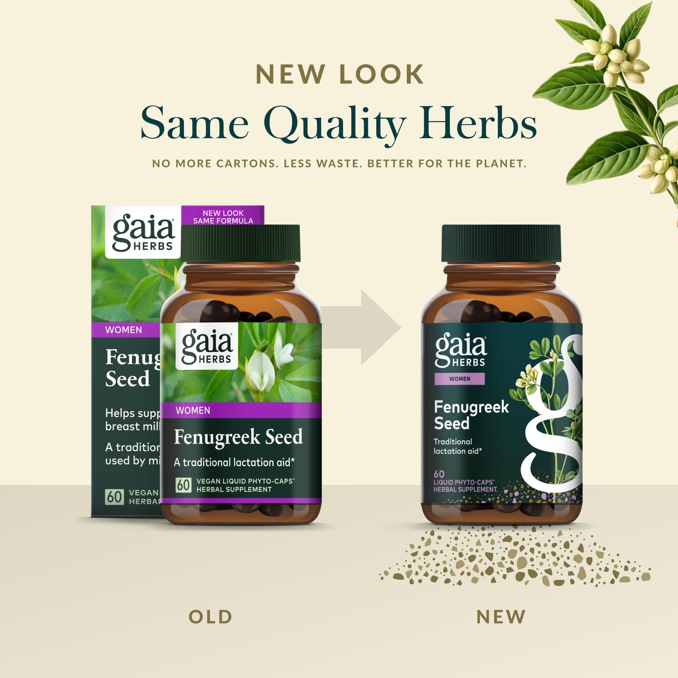 Gaia Herbs etiqueta con ingredientes y certificaciones, beneficio transparencia