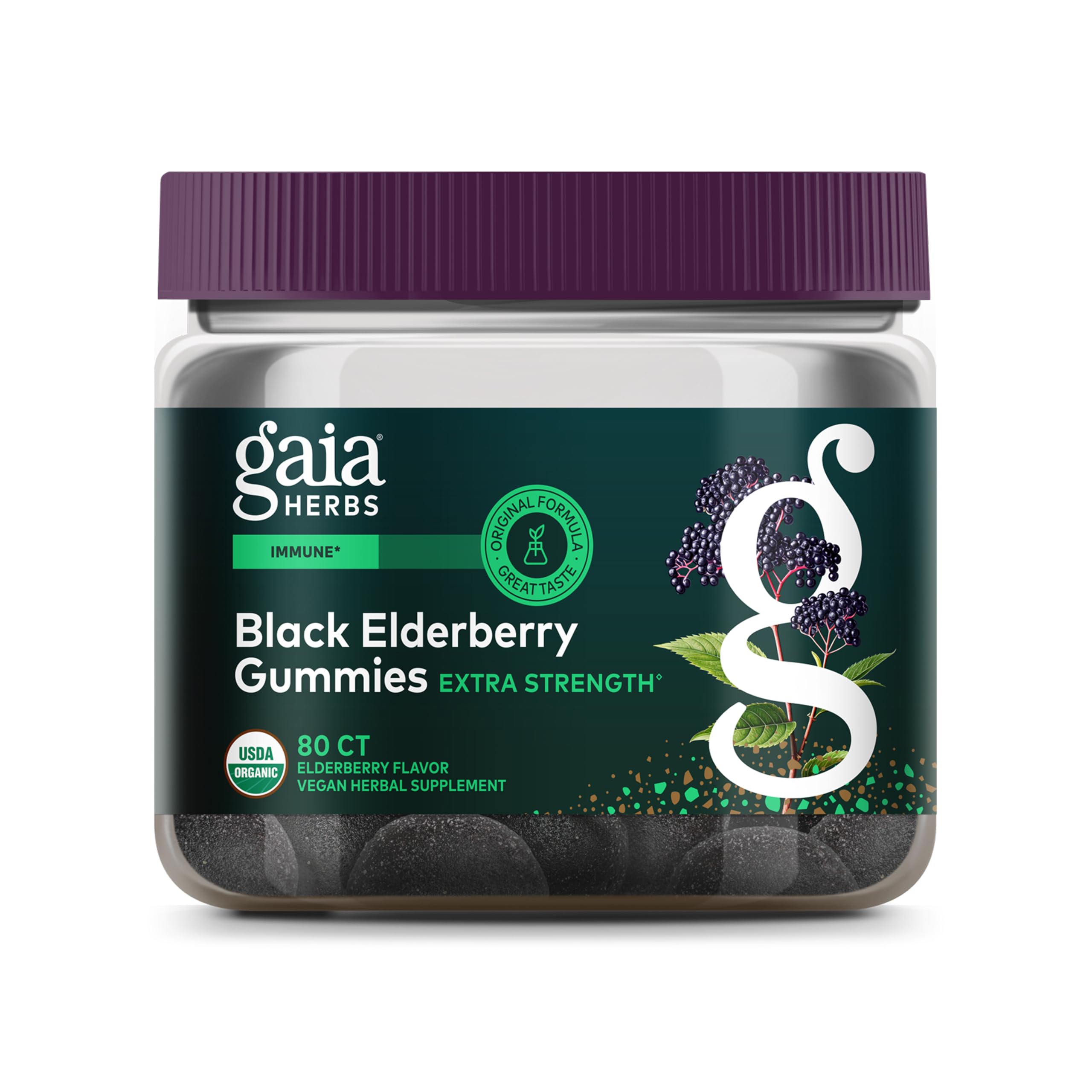 Gaia Herbs frasco delantero mostrando diseño y cantidad, confianza de marca