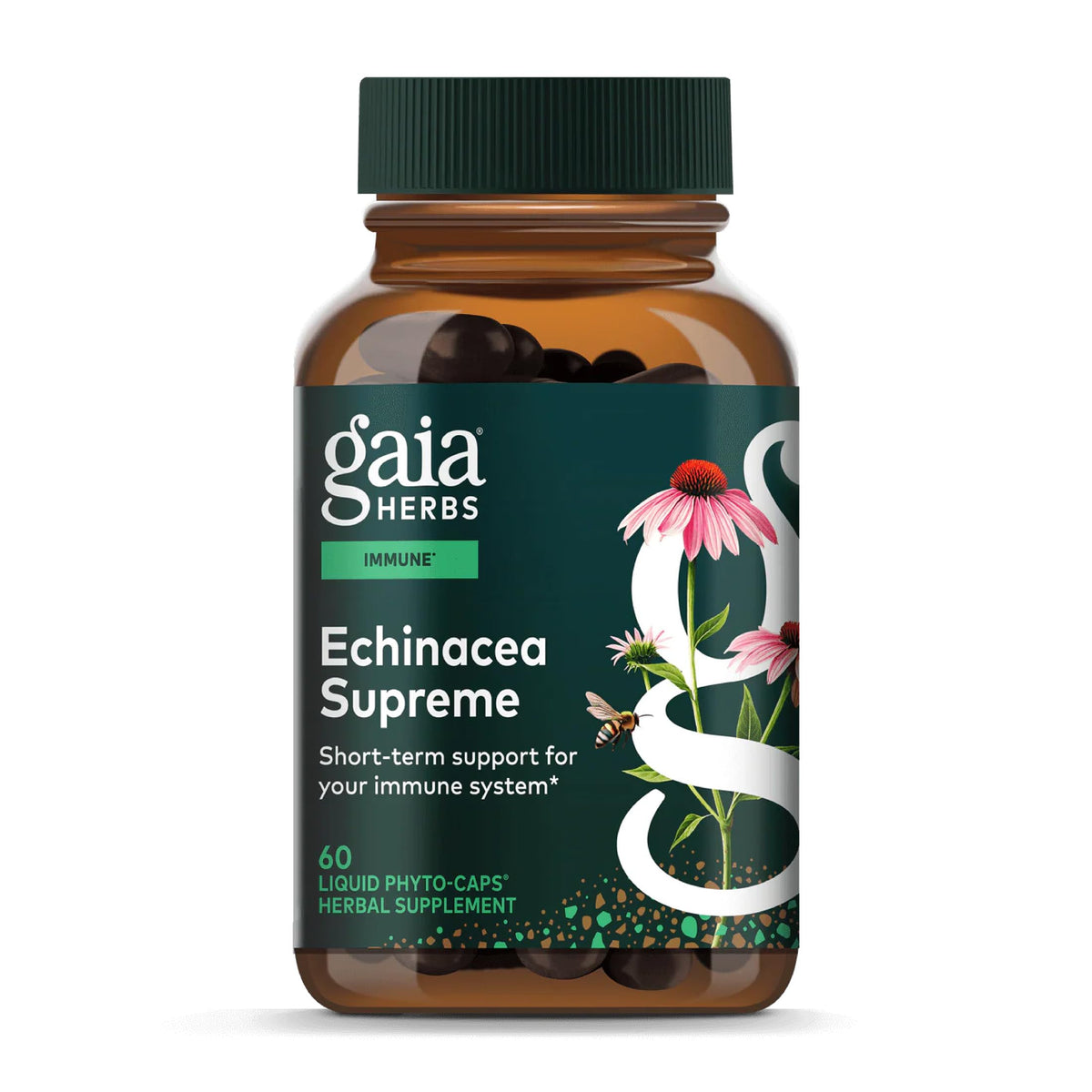 Gaia Herbs frasco frontal mostrando Echinacea Supreme y apariencia del envase