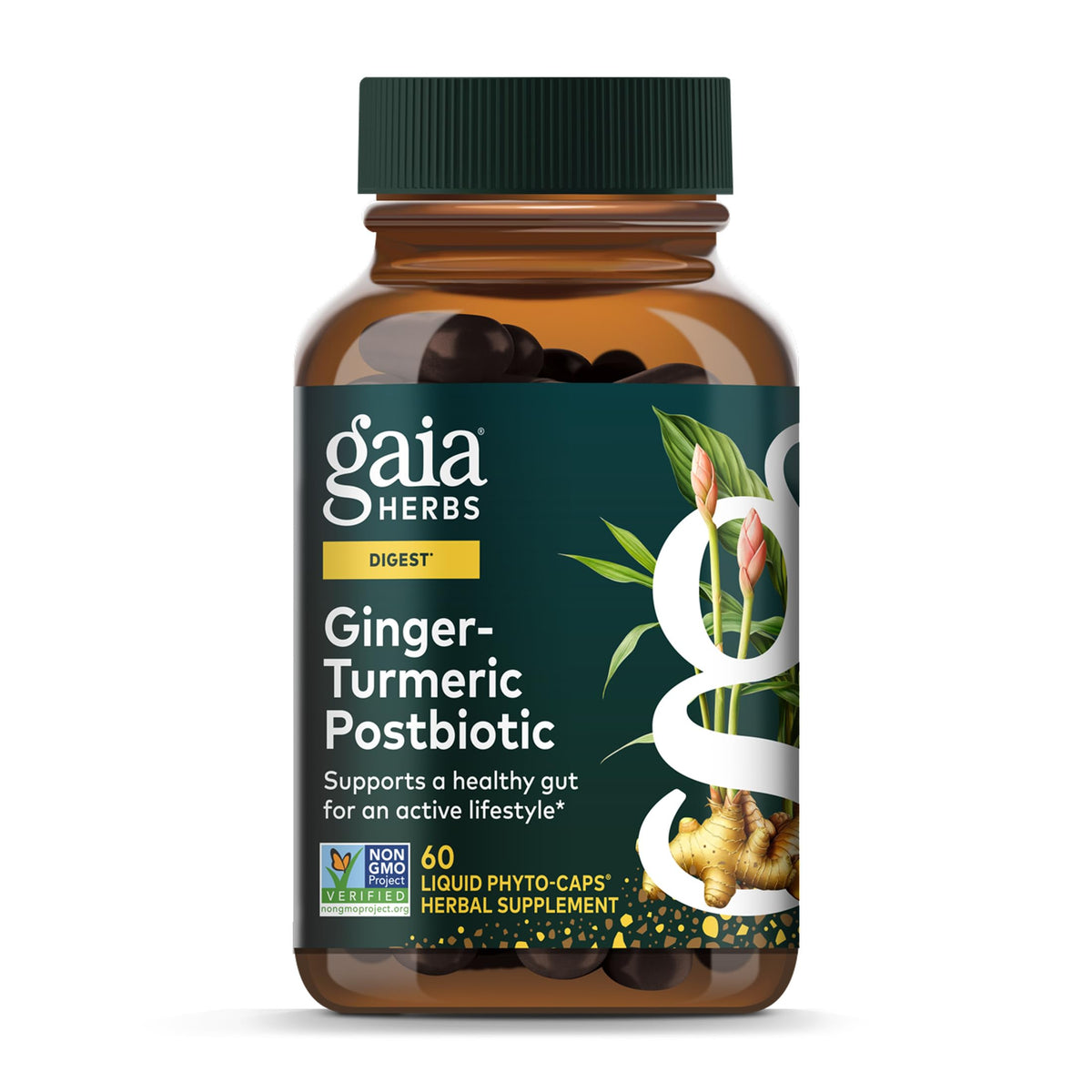 Gaia Herbs empaque frontal mostrando cápsulas veganas y beneficio digestivo