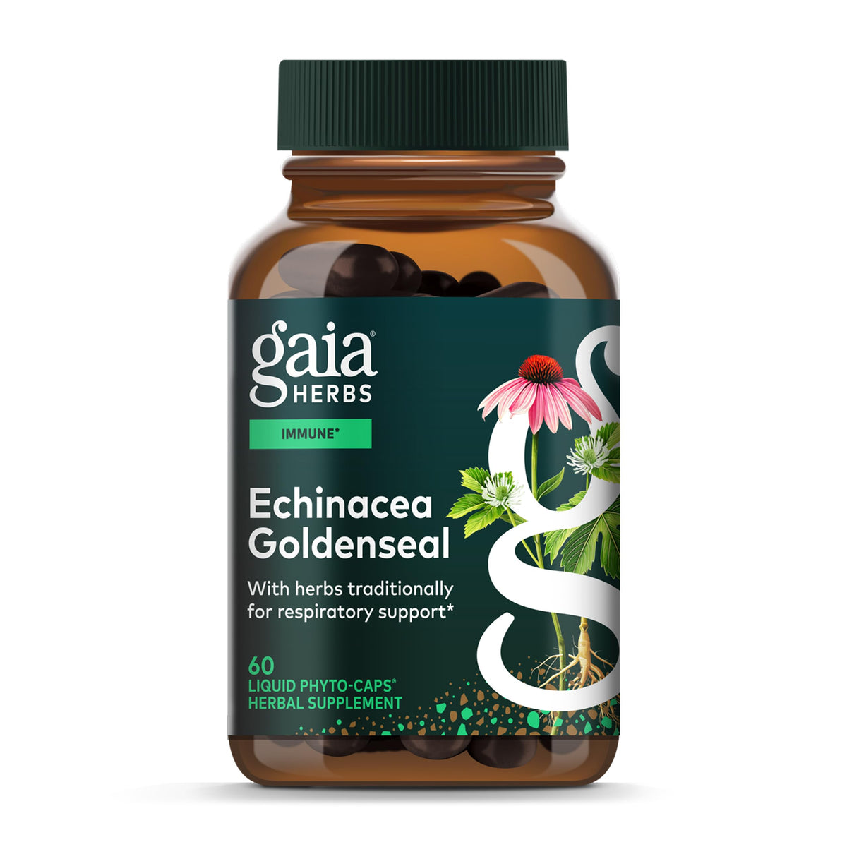 Gaia Herbs frente del envase mostrando etiqueta clara y beneficios