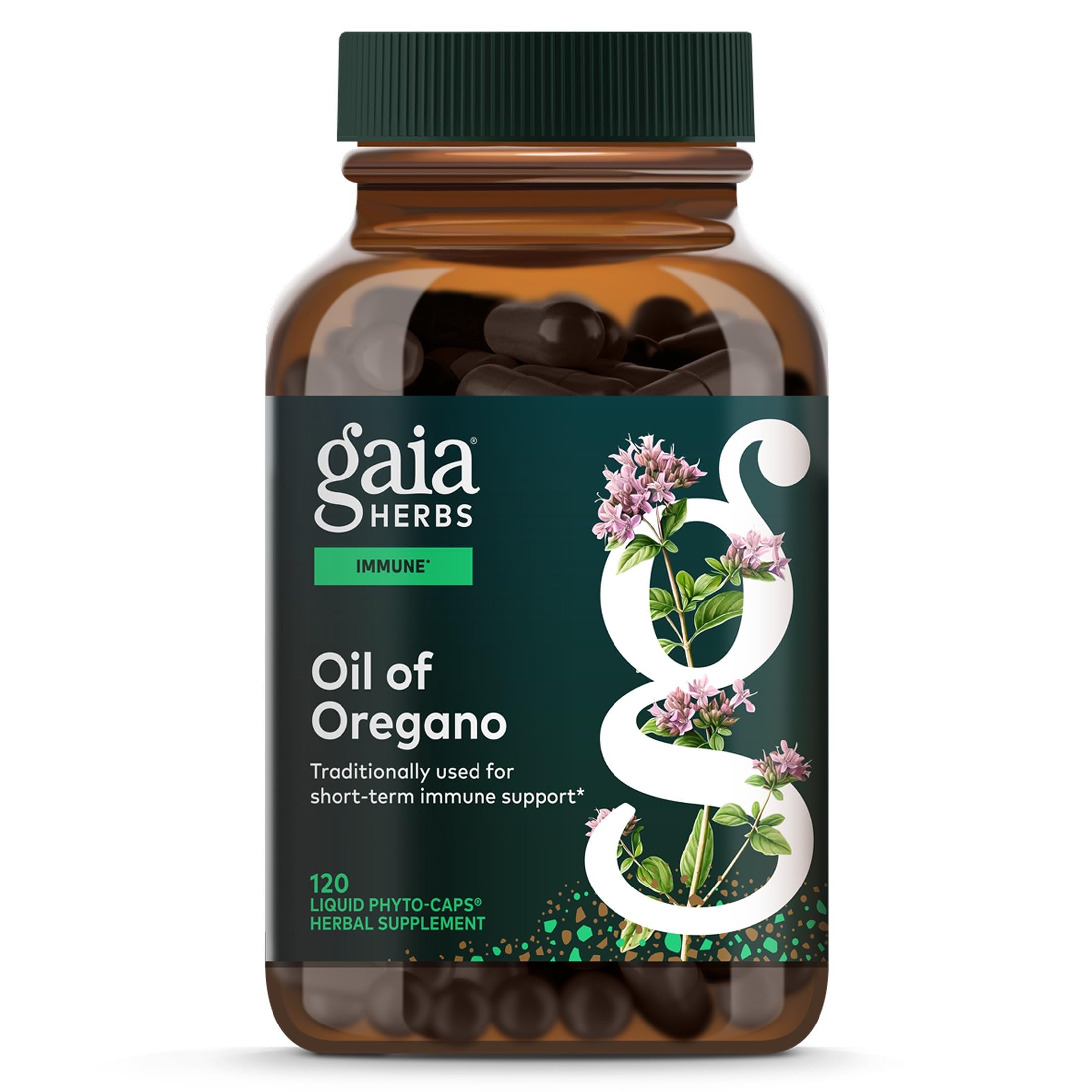 Gaia Herbs frasco frontal mostrando el envase y beneficios claros