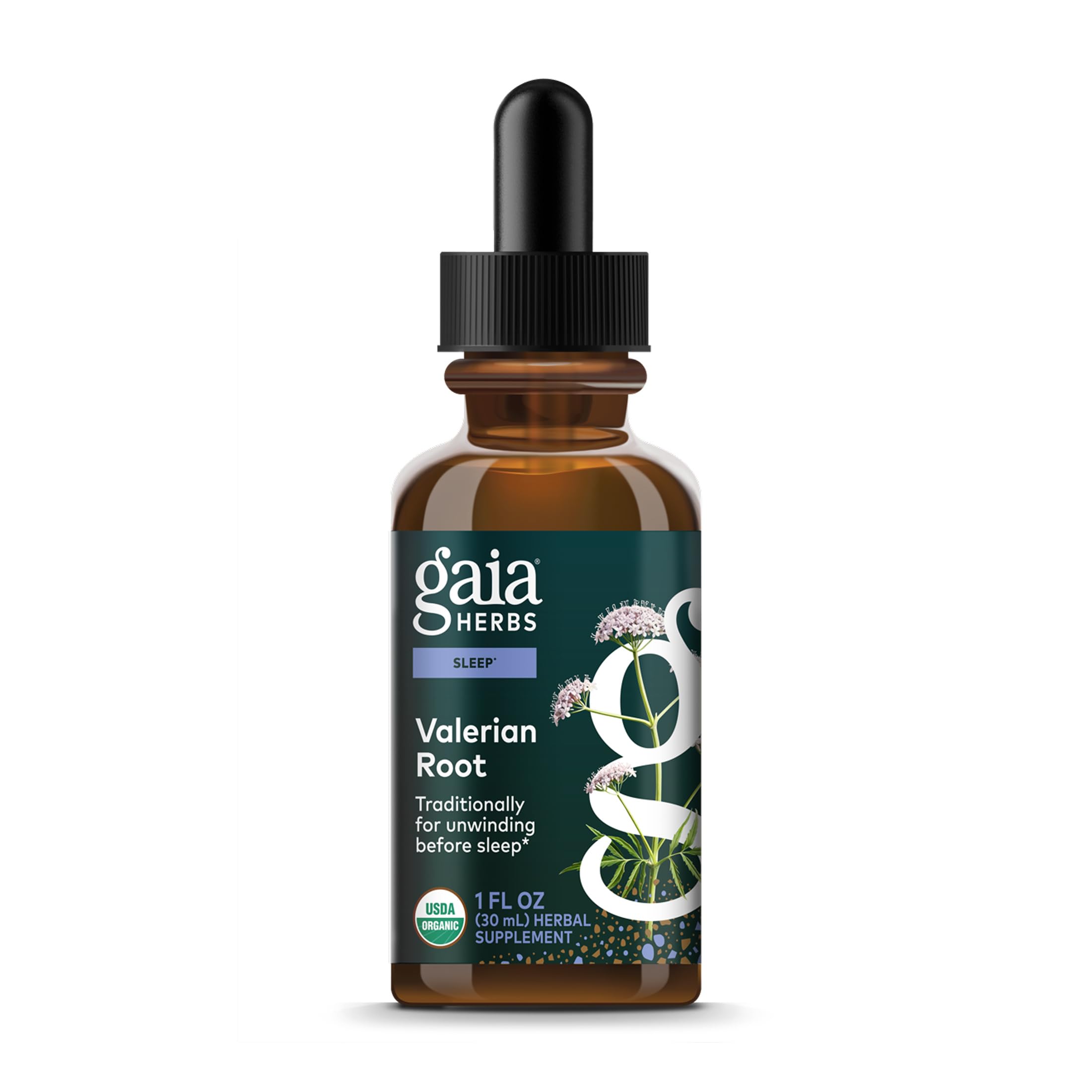Gaia Herbs vista frontal del envase y etiqueta clara, transmite confianza