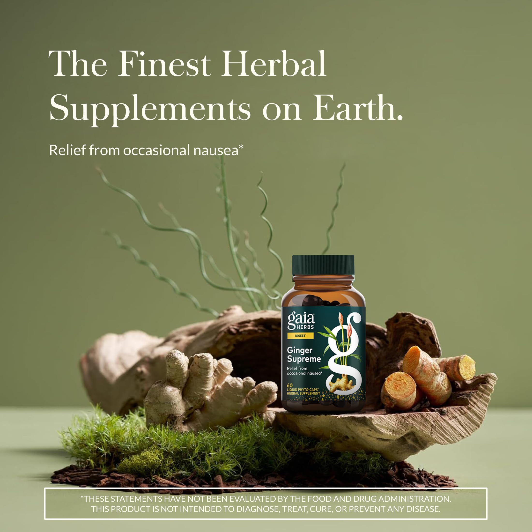 Gaia Herbs cápsulas veganas en primer plano para fácil ingestión