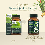 Gaia Herbs botella junto a objetos para comparar tamaño porciones