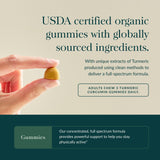 Gaia Herbs gominola en mano para comparar tamaño y facilidad de uso