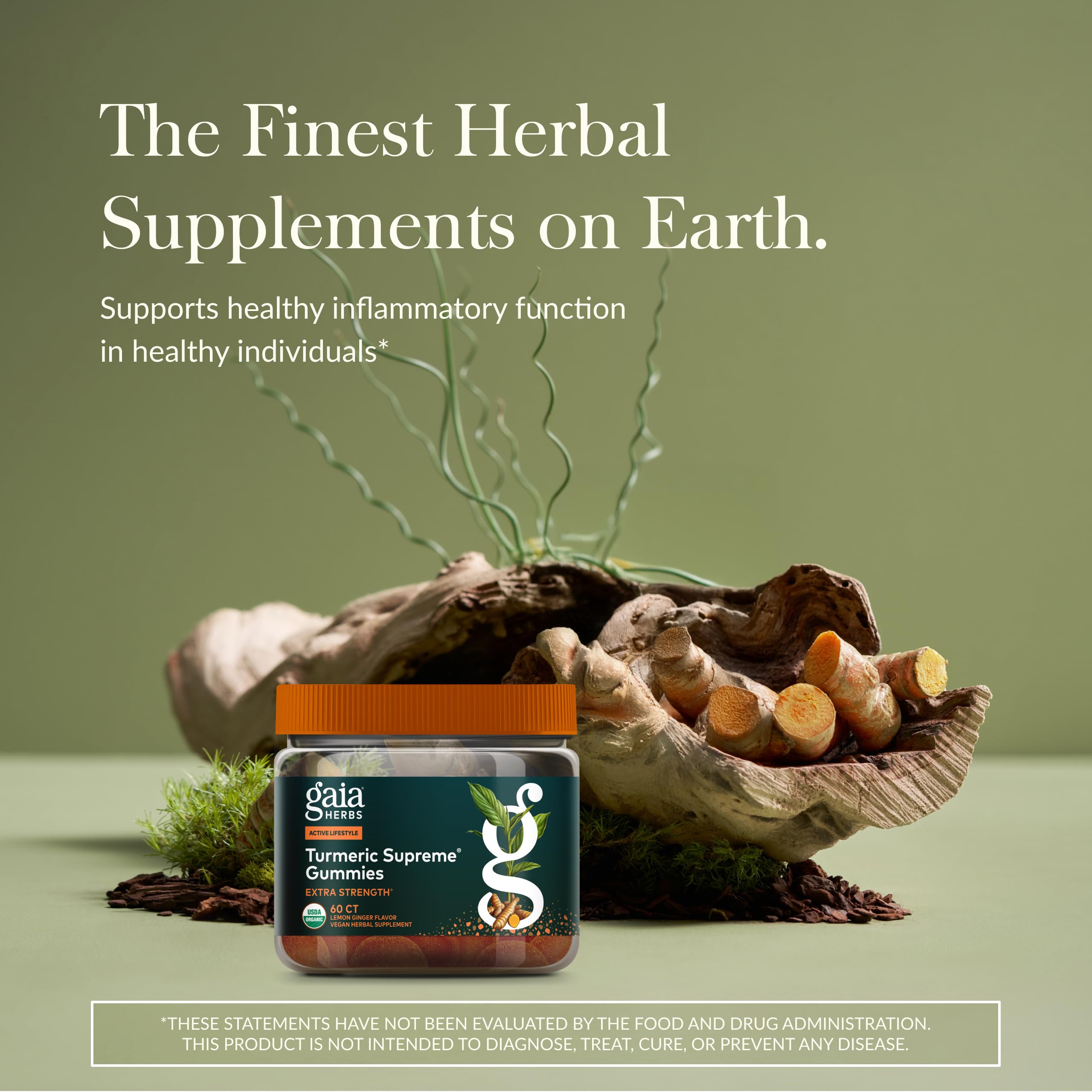 Gaia Herbs close-up de gominola mostrando textura masticable y calidad