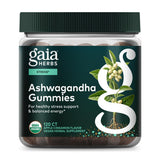 Gaia Herbs frontal del envase mostrando gomitas y beneficios