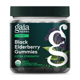 Gaia Herbs frasco frente mostrando gomitas orgánicas y fácil dosificación