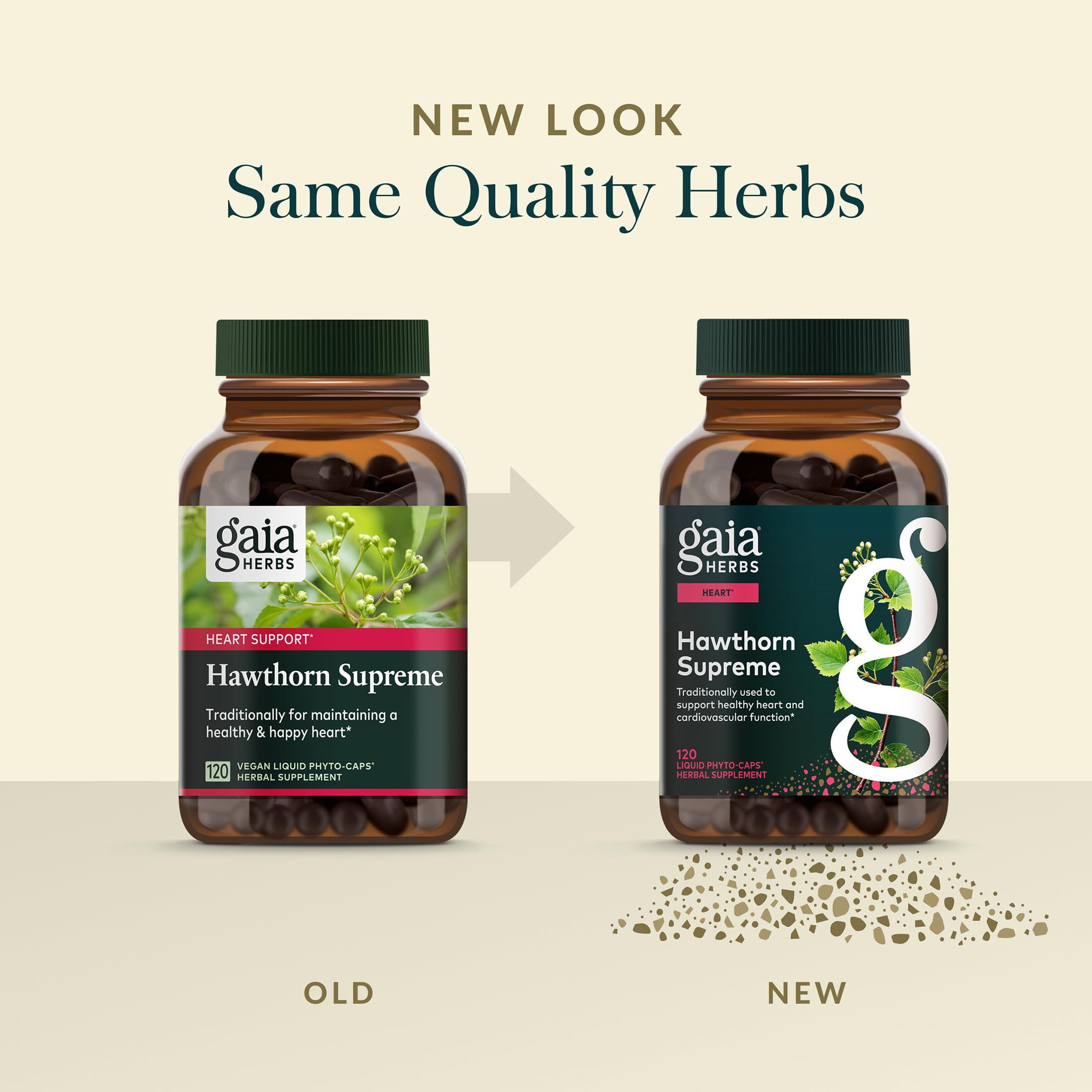 Gaia Herbs frasco junto a una regla para comparar tamaño y cantidad