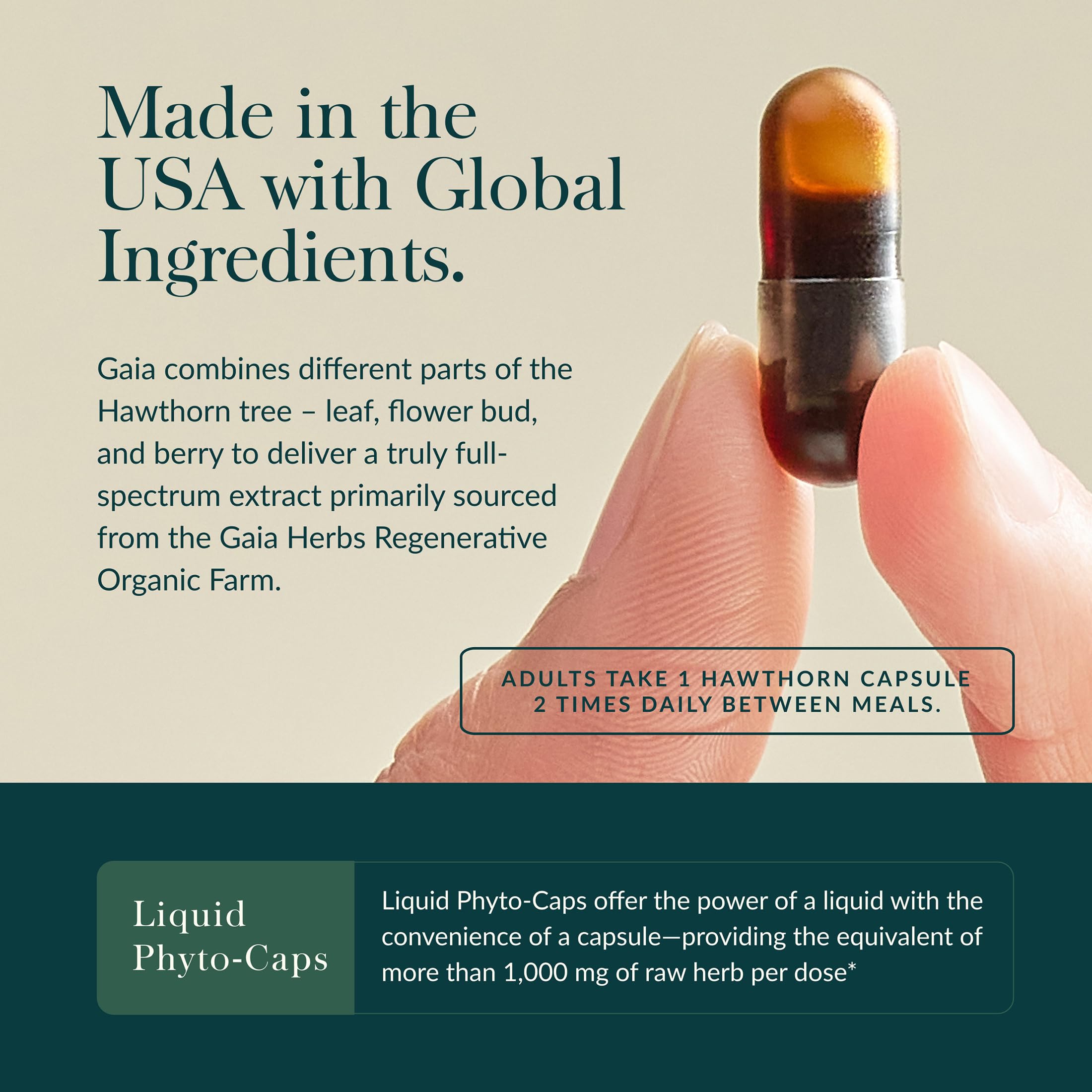 Gaia Herbs etiqueta con lista de ingredientes y origen orgánico verificado