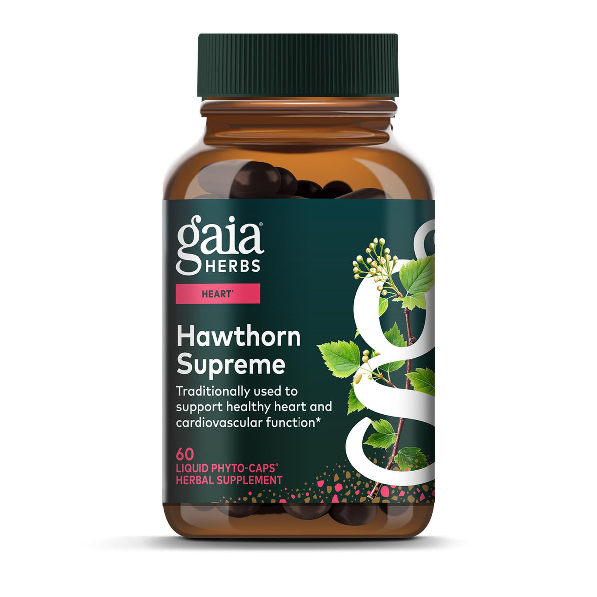 Gaia Herbs frasco frontal mostrando el suplemento y confianza