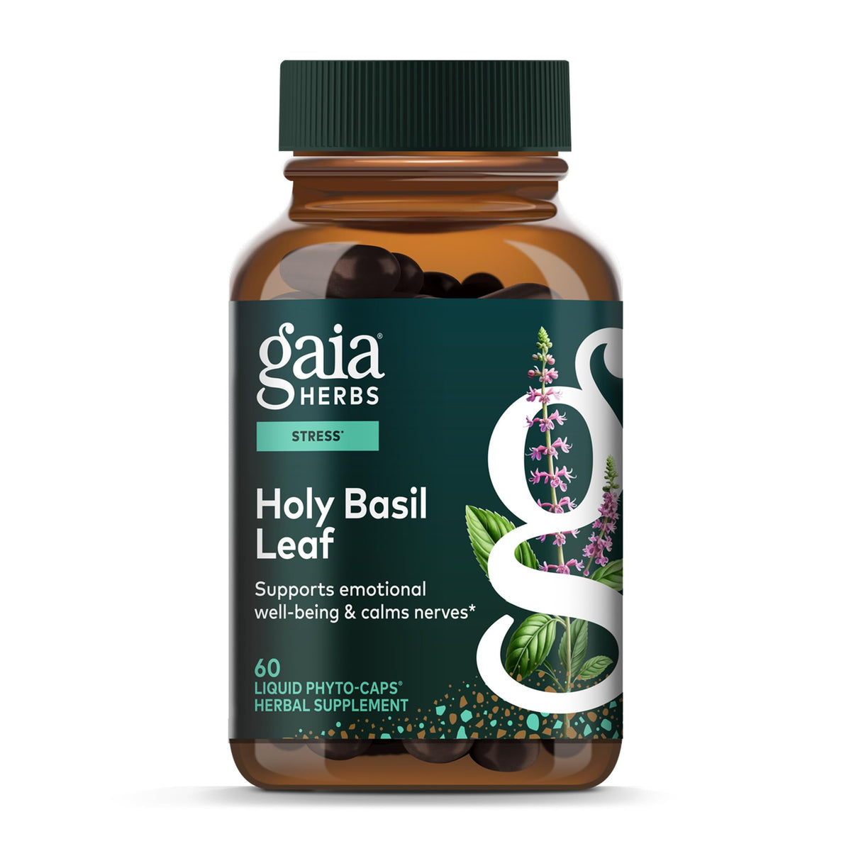 Gaia Herbs frasco frontal mostrando cápsulas veganas y etiqueta clara